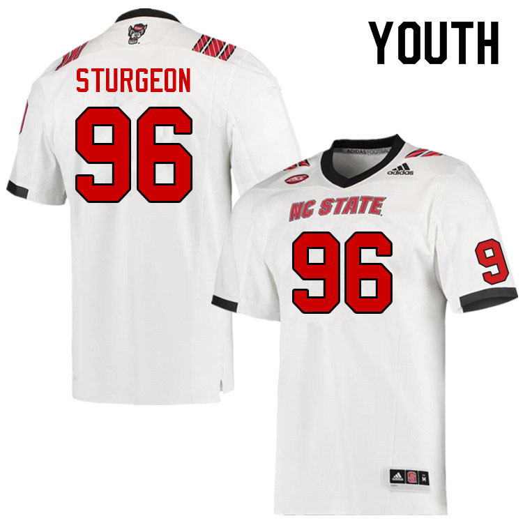 Youth #96 Brooks Sturgeon NC State Wolfpack College Football Jerseys Sale-White - Click Image to Close